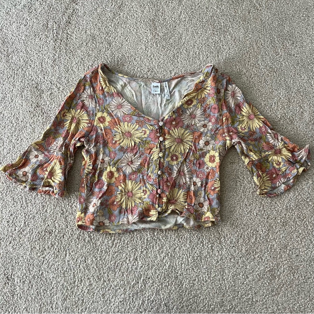 Twik Flared Sleeved Floral Button-UpBlouse